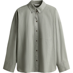H&M Oversized Linen-Blend Shirt - Dusty Green
