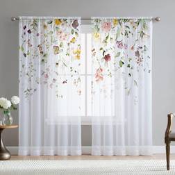 Fereyis Fereyis Floral Sheer Curtains 84 inch Length - Set of 254x84"