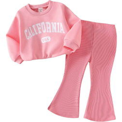 Shein Toddler Apricot Letter Print Long Sleeve Top Set - Brown