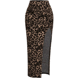 Shein Womens Elegant High Slit Leopard Print Pleated Design Skirt