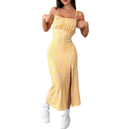 Shein Bedrucktes gestricktes Trägerkleid mit Schlitz-Saum für den Urlaub für Frauen