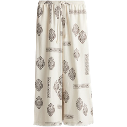 H&M Linen Blend Drawstring Trousers - Light Beige/Paisley Patterned