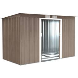 OutSunny 9 x 4FT Metal Garden Storage Shed w/ 2 Door, Light Grey Wood Grain (Building Area )