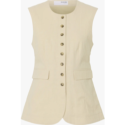 Selected SLFIluna SL Buttoned Pocket Vest - Beige