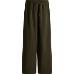 H&M Linen-Blend Pants - Dark Khaki Green