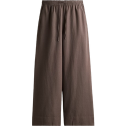 H&M Wide Linen-Blend Trousers - Dark Brown