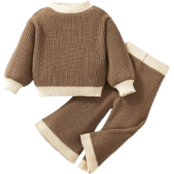 Shein pcs Baby Girls Colorblock Knit Sweater Top And Elastic Waist Loose Knit Pants Set Autumn Winter
