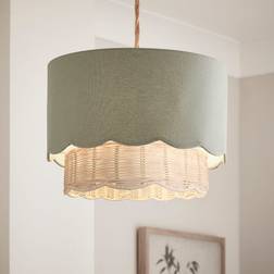 Dunelm Sofia Round Rattan Scalloped Lamp - Sea Green Shade ∅ 35cm