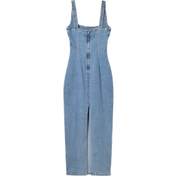 Bershka Strappy Bodycon Denim Shaping Maxi Dress - Light Blue