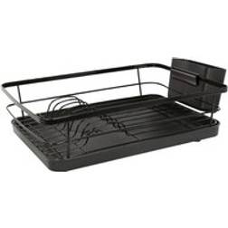 Harbour Housewares Metal Rack with Drip Tray and Cutlery Holder Black Dish Drainer