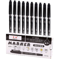 Shein Black Permanent Marker Pen, 10pcs Fine Point Black Markers Waterproof, Oil-Based, Small Double-Headed Marker Pen For Office And School Supplies, Car