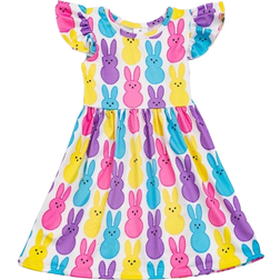 Shein Sweet Girls Stretchy Bunny Graphic Flutter Trim Sleeveless Dress Summer Easter Gift