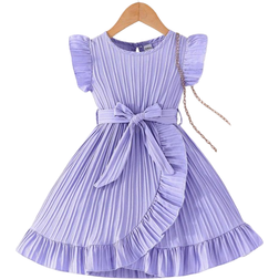 Shein Little Girls Comfortable Casual Ruffle Hem Dress With Waist Belt And Accessories Summer