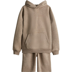H&M Sweatshirt Hoodie & Sweatshorts Set 2pcs - Dark Beige Melange (1273410002)