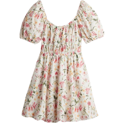 H&M Bubble Hem Cotton Dress - White/Floral
