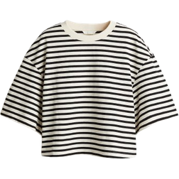 H&M Cropped T-Shirt - Cream/Striped