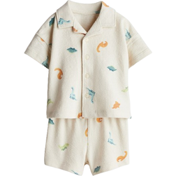 H&M Terry Resort Shirt & Shorts Set 2-piece - Light Beige/Dinosaurs (1268798001)