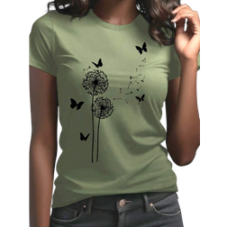 Shein Dandelion Butterfly Pattern Round Neck Short Sleeve Casual TShirt