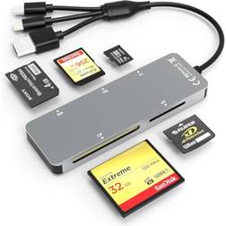 Nordic 5 i 1 kortleser USB-A USB-C Lightning SD TF CF XD MS 2TB UHS-I