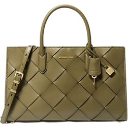 Michael Kors Scarlett Medium Woven Leather Satchel - Safari Green