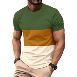 Shein Mens Summer Color Block TShirt Breathable Comfortable Casual Sports Fitness Beach Holiday Round Neck Short Sleeve Tee