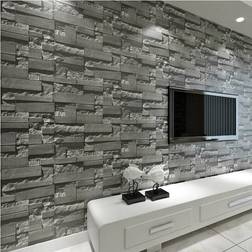 Living and Home Modern Stacked 3D Stone Wallpaper Roll Grey Charcoal Brick Slate Wall Effect 10M