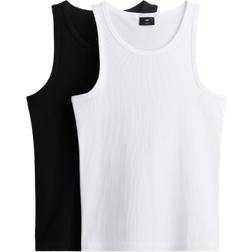 H&M 2-pack Slim Fit Ribbed Vest Tops - Black/White