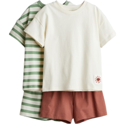H&M Gutt Cream Stripet 2-Pack Bomull Pyjamas - Cream