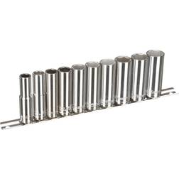 Halfords Advanced 10 Piece 3/8 Inch Drive Deep Rail Set Head Socket Wrench