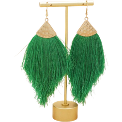 Shein 1pair Style Vacation Style Tassel Drop Earrings In Khaki, Green, Deep Red For Women