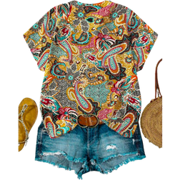 Shein Plus Paisley Print Cutout Collar Blouse Casual Vacation