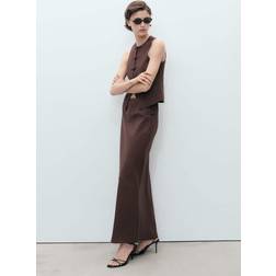 Mango Linen Blend Straight Skirt Dam - Dark Brown