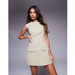 MISSYEMPIRE Bengaline Structured Pocket Detail Mini Dress - Beige