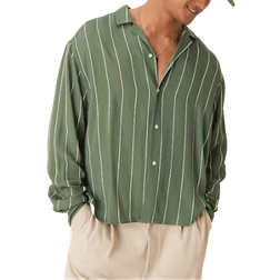 ASOS DESIGN Oversized Boxy Revere Shirt - Green Stripe
