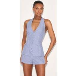 PrettyLittleThing Pinstripe Halter Waistcoat Tailored Playsuit - Blue