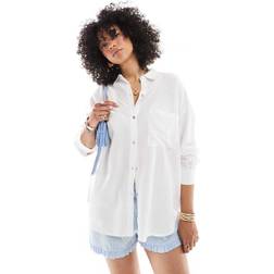 Pull&Bear Oversized Linen Look Shirt - White