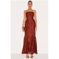 PrettyLittleThing Chestnut Textured Lace Up Back Maxi Dress