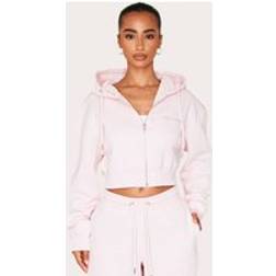 PrettyLittleThing Petite Baby Zip Up Embossed Detail Crop Hoodie - Pink
