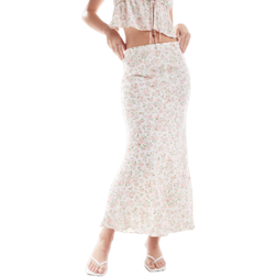New Look Floral Midi Skirt - Cream/White