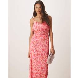 Vila Satin Cami Maxi Dress - Pink Floral Print