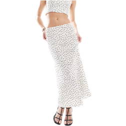 New Look spot midi skirt in cream-White