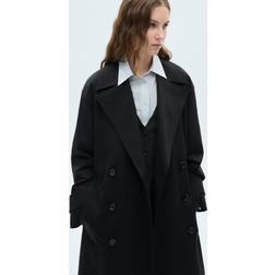 Mango Angela Oversized Double Breasted Trench Coat - Black