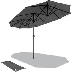 Vounot 3m Double Garden Parasol Table Umbrella with Crank Handle Cover Grey