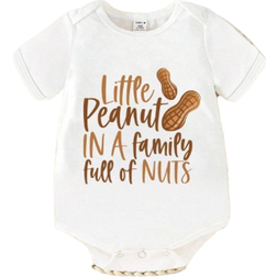 Shein Baby Boy Casual Stylish Cartoon Peanuts Ombre Foil Print Creative Funny Slogan Letter Decoration Short Sleeve Romper