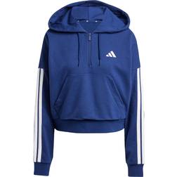 adidas Women Essentials 3 Stripes French Terry Quarter Zip Hoodie - Dark Blue/White