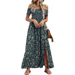 Shein Sommerkleid mit kurzem Ärmel, off-shoulder, Ditsy Blumenmuster und Schlitz