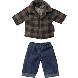Maileg Brown Checked Shirt And Pants Dad Mouse H15 x W8 x D1.5 cm