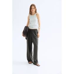 H&M Straight Linen-Blend Trousers - Grå