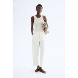 H&M Linen Blend Drawstring Trousers - White