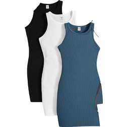 Shein Solid Color Knit Round Neck Dress Set - Fitted Casual